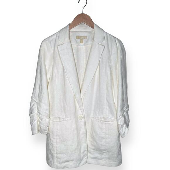 MICHAEL KORS 100% Linen Cream Blazer Gathered Sleeve One-Button Standard Notch 6 - Picture 6 of 11
